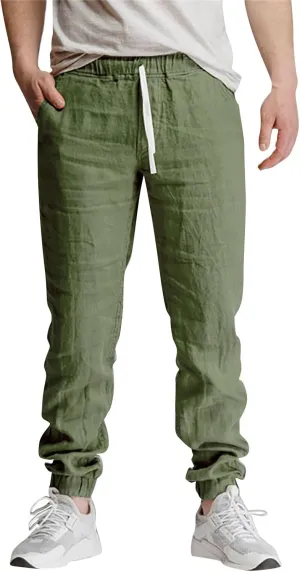 Men's Cotton Linen Solid Color Drawstring Sports Casual Breathable Pants 2025
