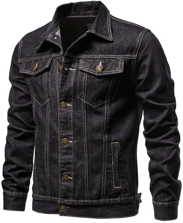 Men's Denim Shirt Casual Slim Fit Button Down Long Sleeve Washed Denim Polo Shirt