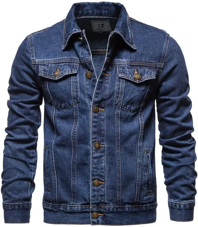 Men's Denim Shirt Casual Slim Fit Button Down Long Sleeve Washed Denim Polo Shirt