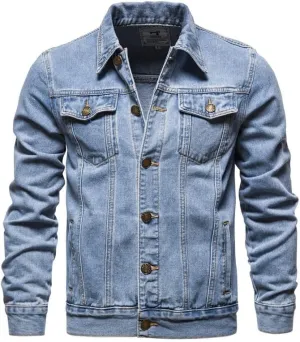 Men's Denim Shirt Casual Slim Fit Button Down Long Sleeve Washed Denim Polo Shirt
