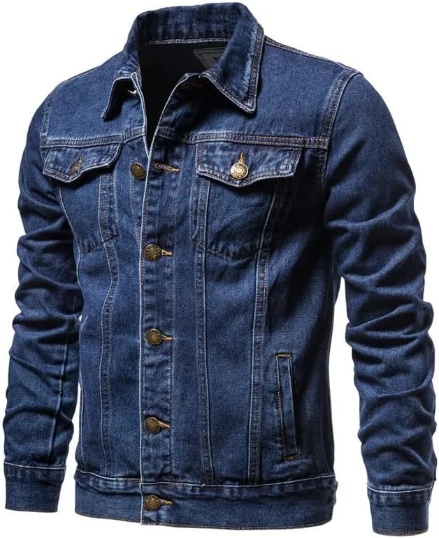 Men's Denim Shirt Casual Slim Fit Button Down Long Sleeve Washed Denim Polo Shirt