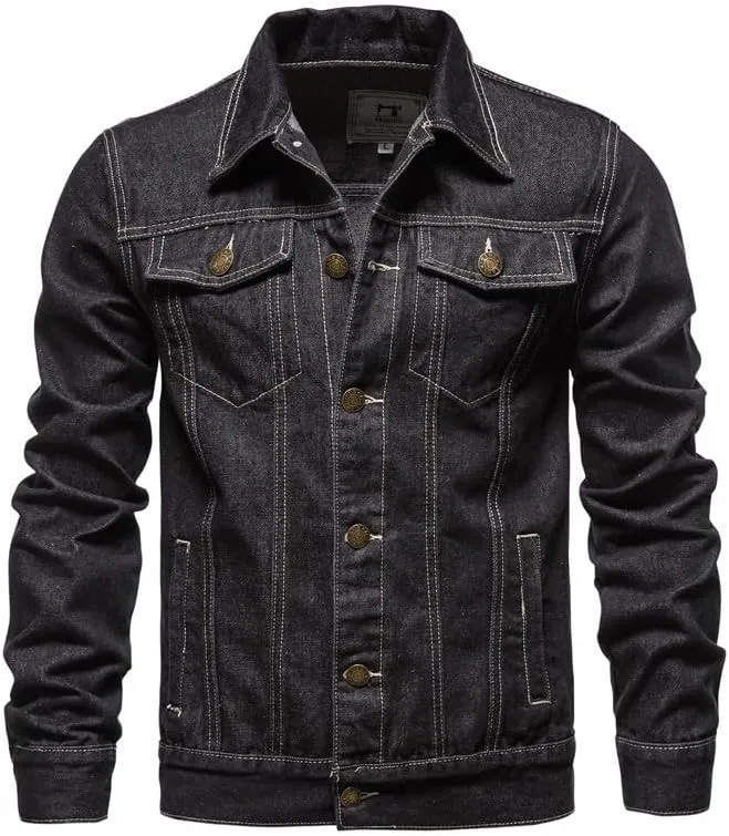 Men's Denim Shirt Casual Slim Fit Button Down Long Sleeve Washed Denim Polo Shirt
