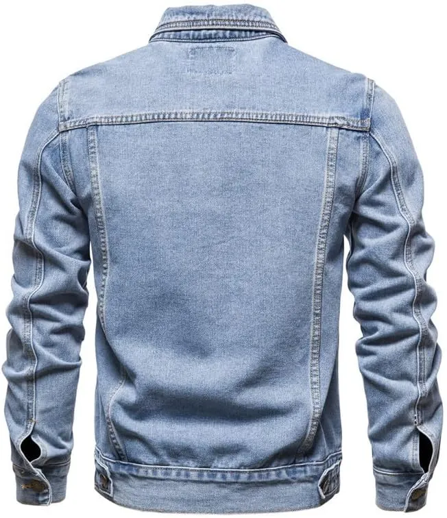 Men's Denim Shirt Casual Slim Fit Button Down Long Sleeve Washed Denim Polo Shirt