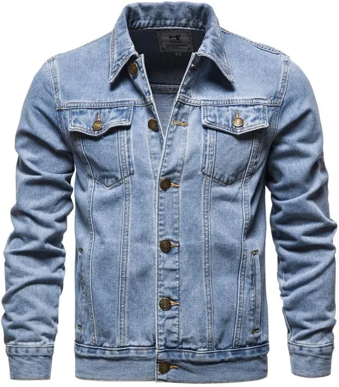 Men's Denim Shirt Casual Slim Fit Button Down Long Sleeve Washed Denim Polo Shirt