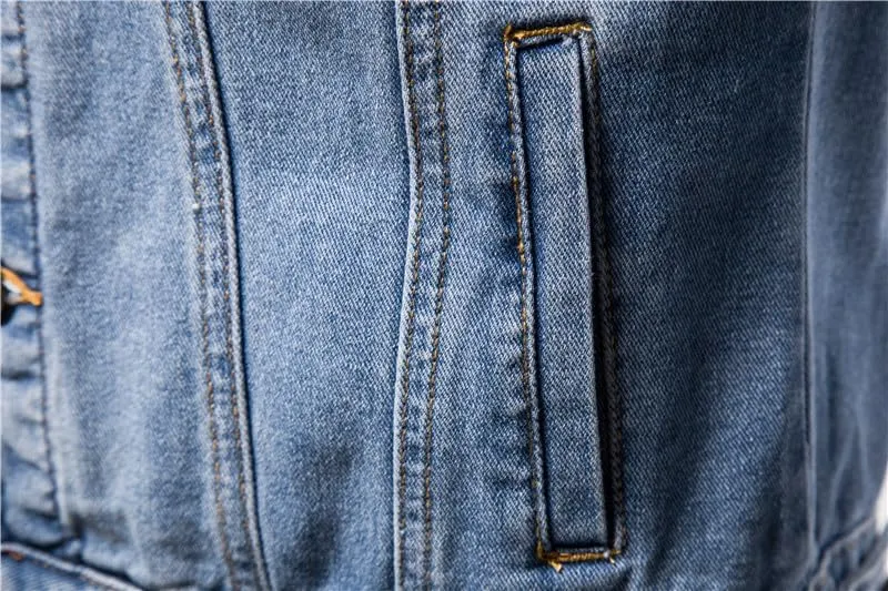 Men's Denim Shirt Casual Slim Fit Button Down Long Sleeve Washed Denim Polo Shirt