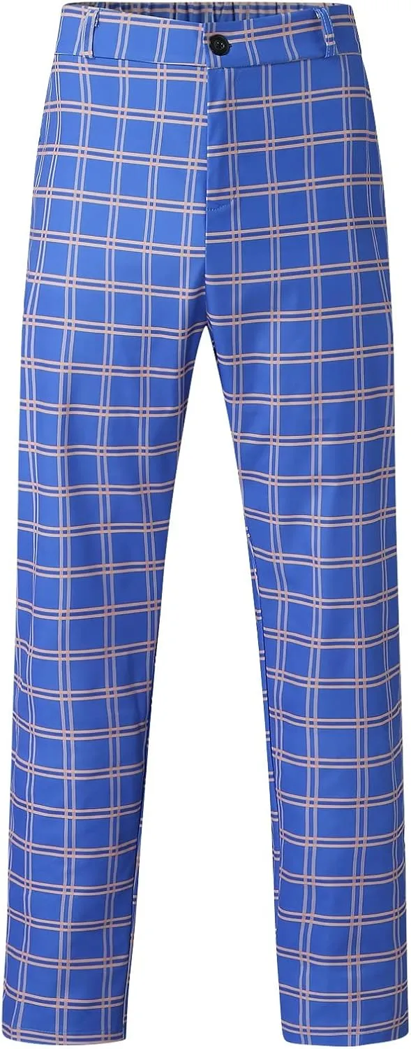 Mens Dress Pants, Men's Fashion Stretch Dress Pants Slim Fit Plaid Business Skinny Long Pants Casual Dress Pants