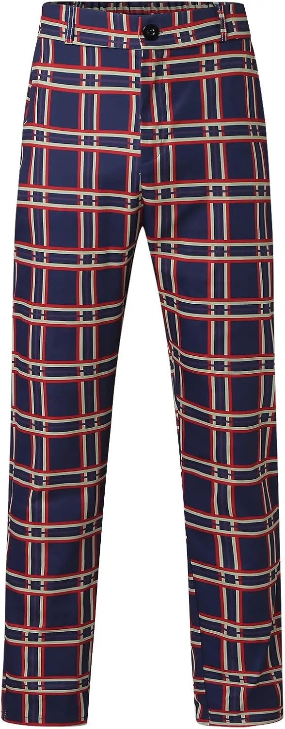 Mens Dress Pants, Men's Fashion Stretch Dress Pants Slim Fit Plaid Business Skinny Long Pants Casual Dress Pants