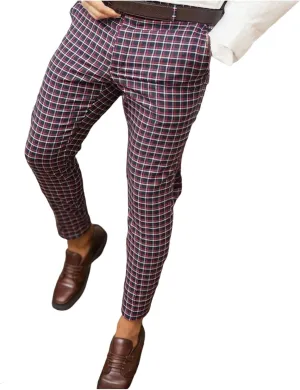 Mens Dress Pants, Mens Plaid Stretch Dress Pants Slim Fit Skinny Chino Pants Tapered Business Casual Pencil Pants