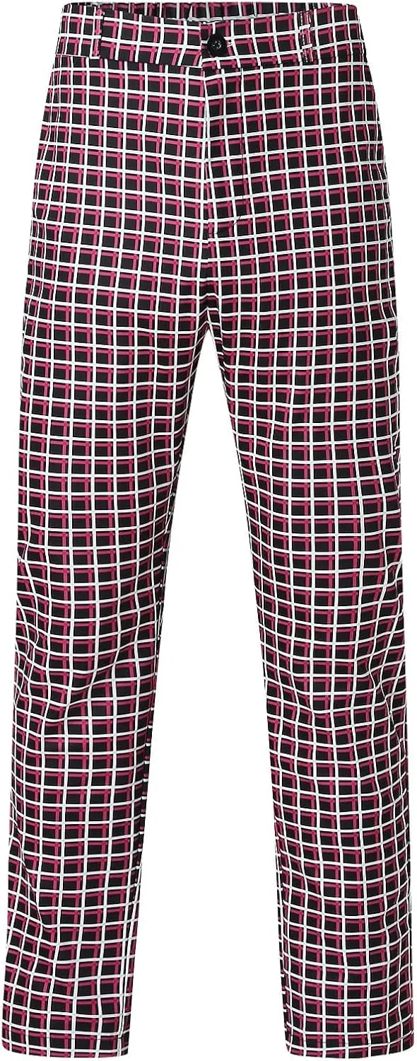 Mens Dress Pants, Mens Plaid Stretch Dress Pants Slim Fit Skinny Chino Pants Tapered Business Casual Pencil Pants
