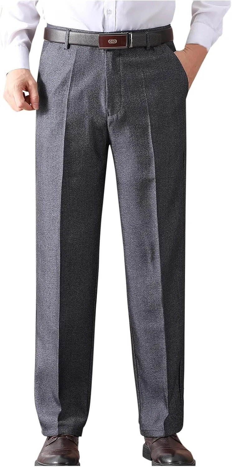 Mens Dress Pants Pleated Front Stretch Suit Pants Classic Fit Casual Dress Pants Straight Fit Pants