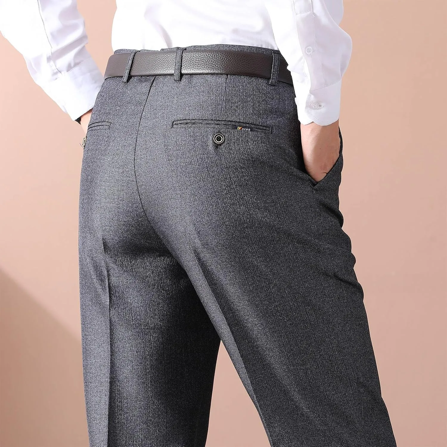 Mens Dress Pants Pleated Front Stretch Suit Pants Classic Fit Casual Dress Pants Straight Fit Pants