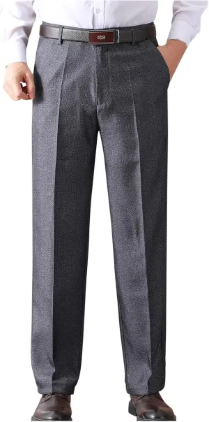 Mens Dress Pants Pleated Front Stretch Suit Pants Classic Fit Casual Dress Pants Straight Fit Pants