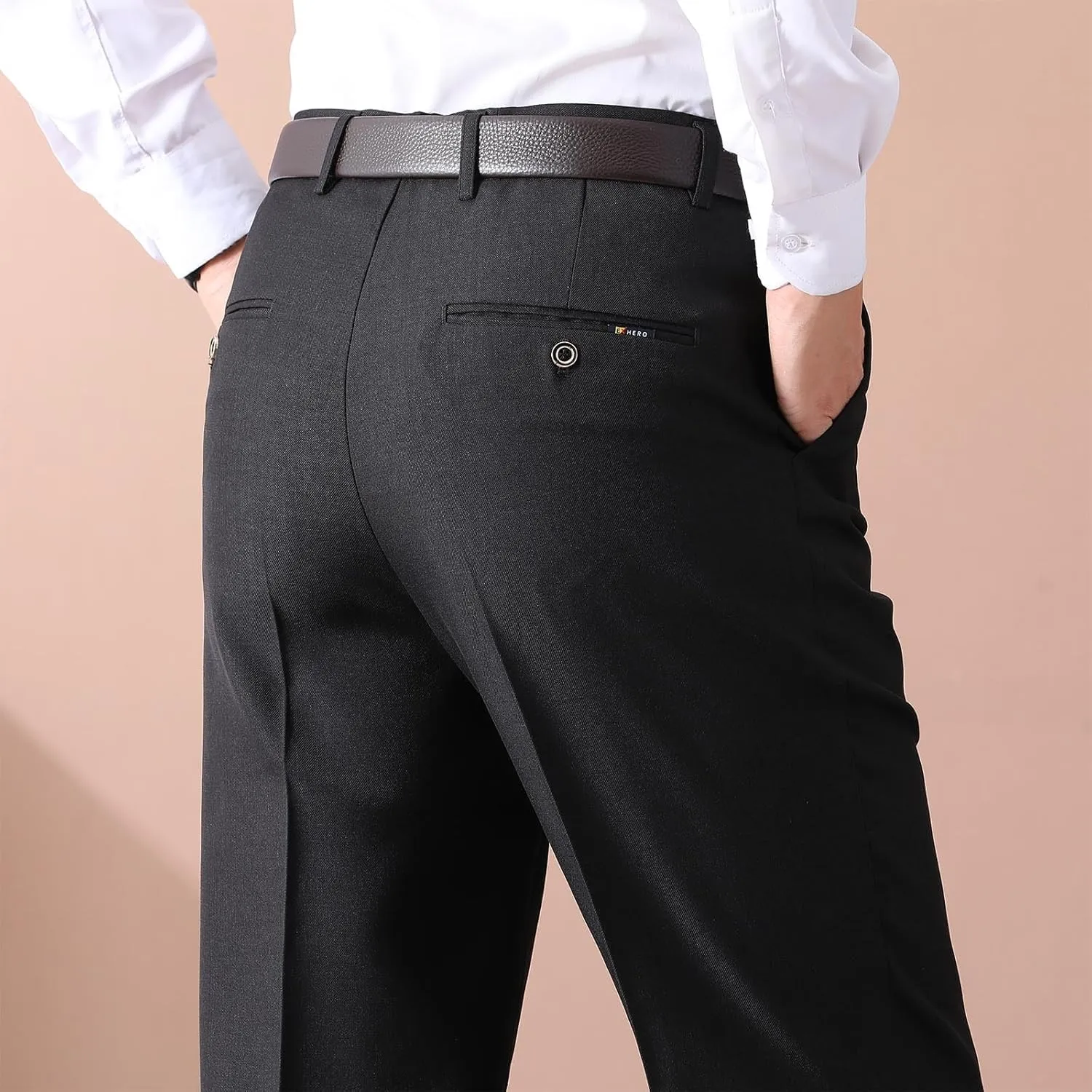Mens Dress Pants Pleated Front Stretch Suit Pants Classic Fit Casual Dress Pants Straight Fit Pants