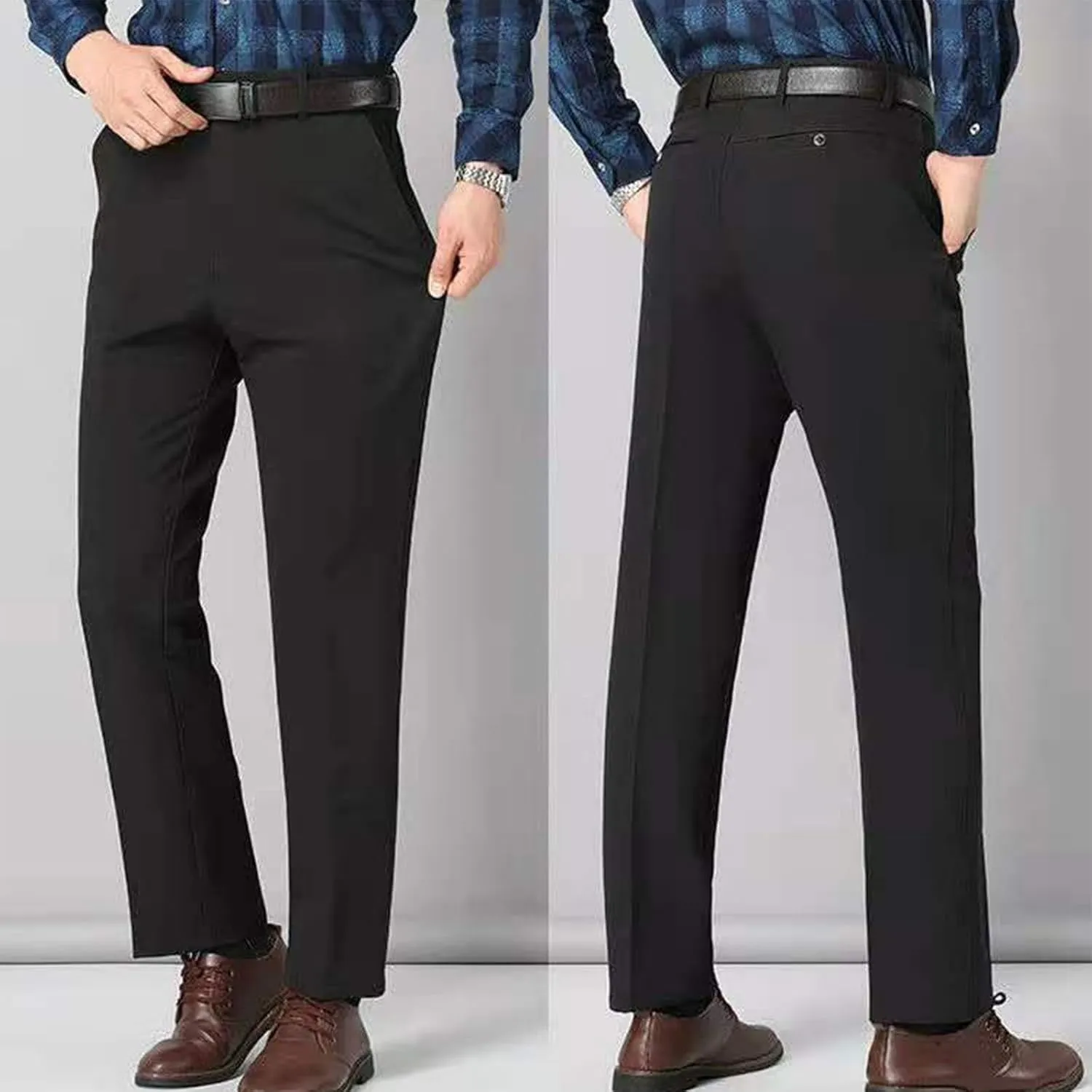Mens Dress Pants Stretch Pleated Front Suit Pants Casual Classic Fit Dress Pants Straight Fit Pants