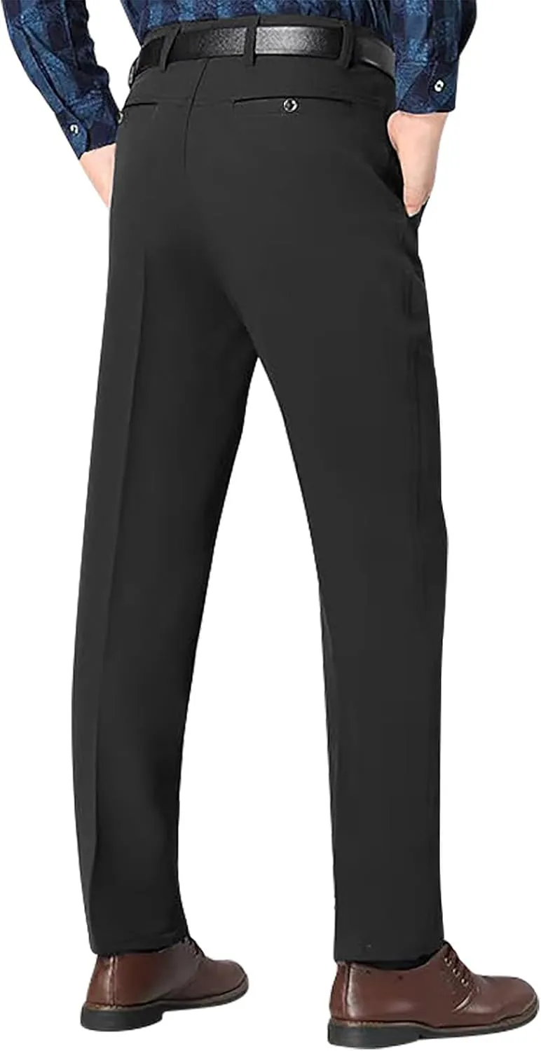 Mens Dress Pants Stretch Pleated Front Suit Pants Casual Classic Fit Dress Pants Straight Fit Pants