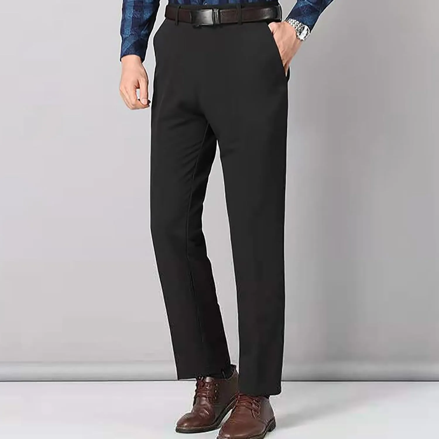 Mens Dress Pants Stretch Pleated Front Suit Pants Casual Classic Fit Dress Pants Straight Fit Pants