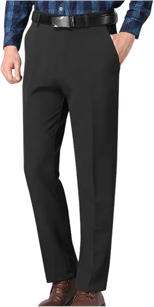 Mens Dress Pants Stretch Pleated Front Suit Pants Casual Classic Fit Dress Pants Straight Fit Pants