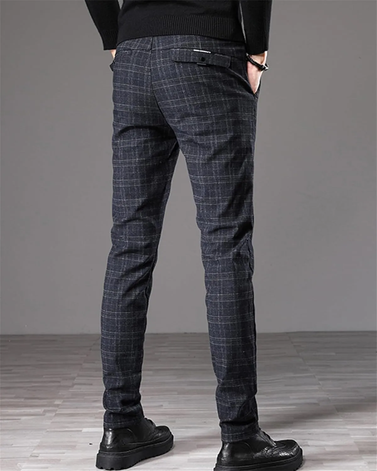 Men's Dress Plaid Pants Chino Casual Slim Fit Skinny Stretch Pants Business Dress Pants