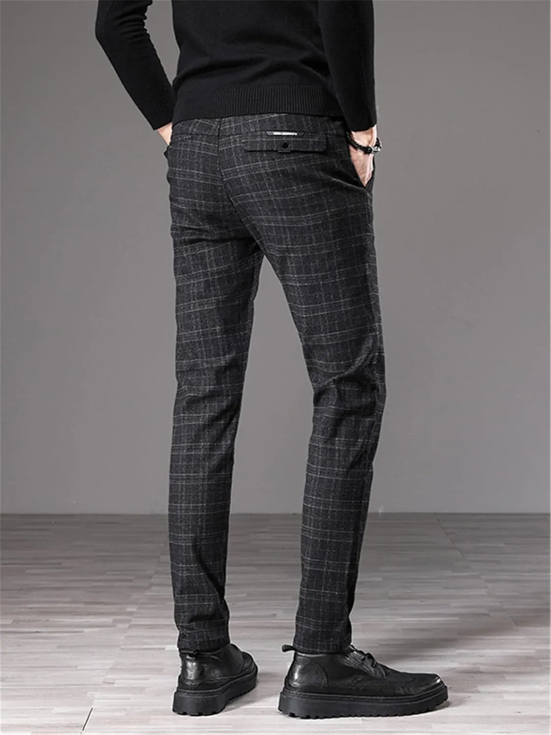 Men's Dress Plaid Pants Chino Casual Slim Fit Skinny Stretch Pants Business Dress Pants