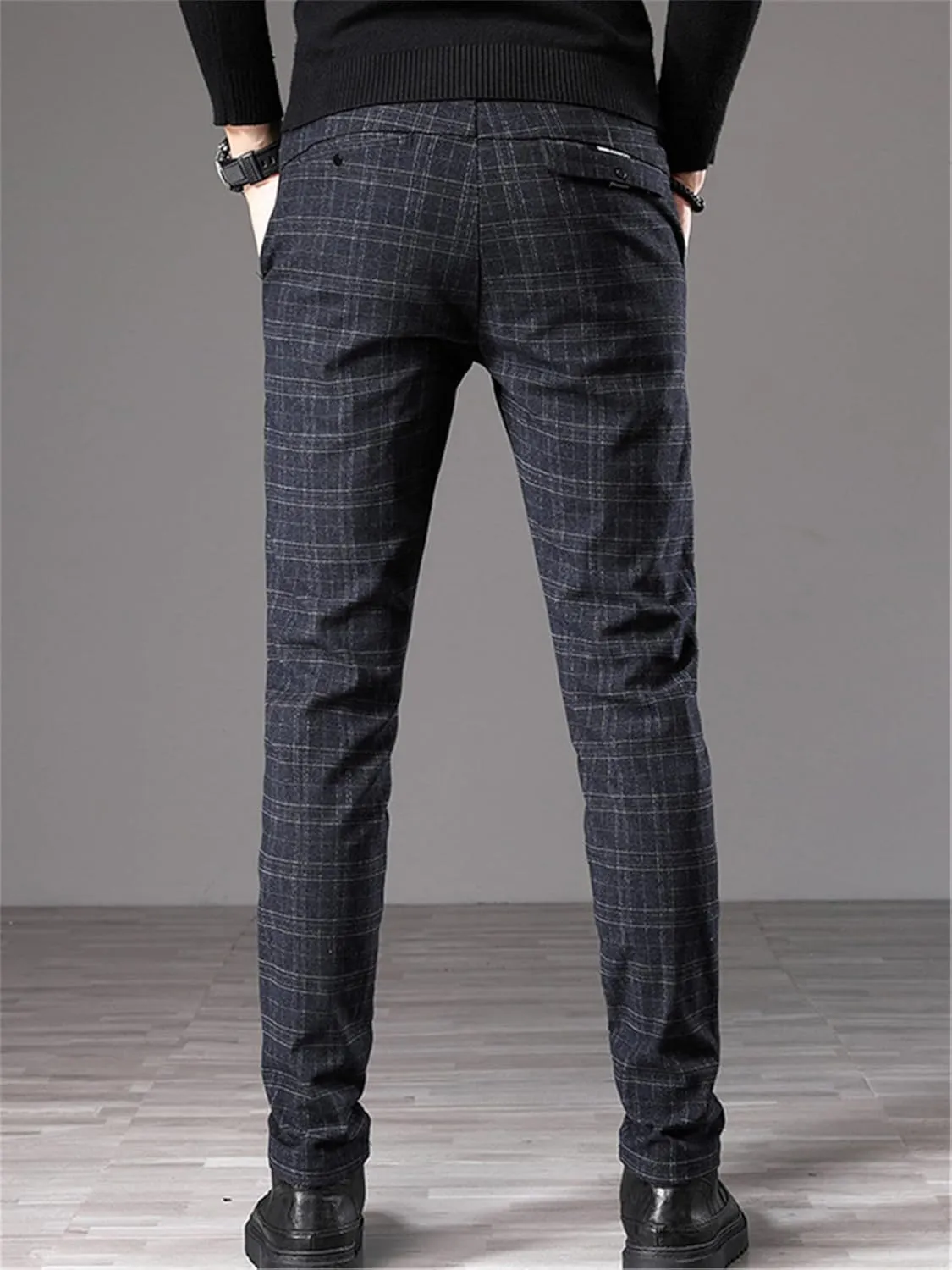 Men's Dress Plaid Pants Chino Casual Slim Fit Skinny Stretch Pants Business Dress Pants