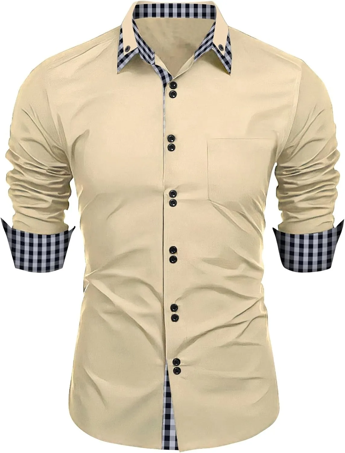 Mens Dress Shirts Casual Stretch Dress Shirt Fall Big and Tall Shirt