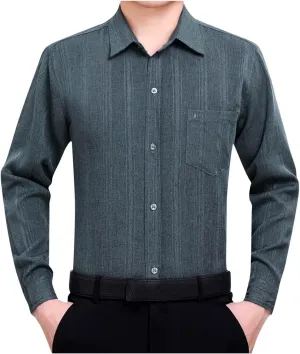 Mens Dress Shirts Long Sleeve Business Shirt Stretch Slim Fit Shirts Button Down Striped Shirt Wrinkle Free Shirt
