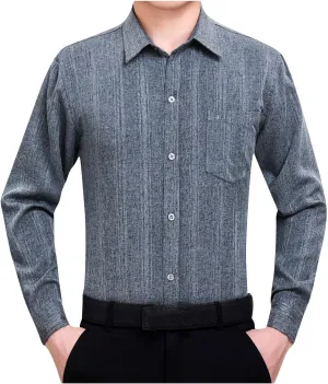 Mens Dress Shirts Long Sleeve Business Shirt Stretch Slim Fit Shirts Button Down Striped Shirt Wrinkle Free Shirt