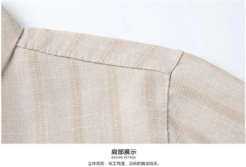 Men's Fashion Striped Shirt Short Sleeved Business Casual Linen Shirt