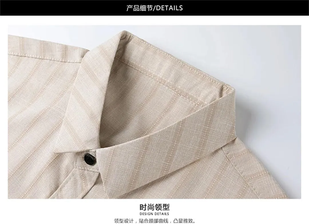 Men's Fashion Striped Shirt Short Sleeved Business Casual Linen Shirt