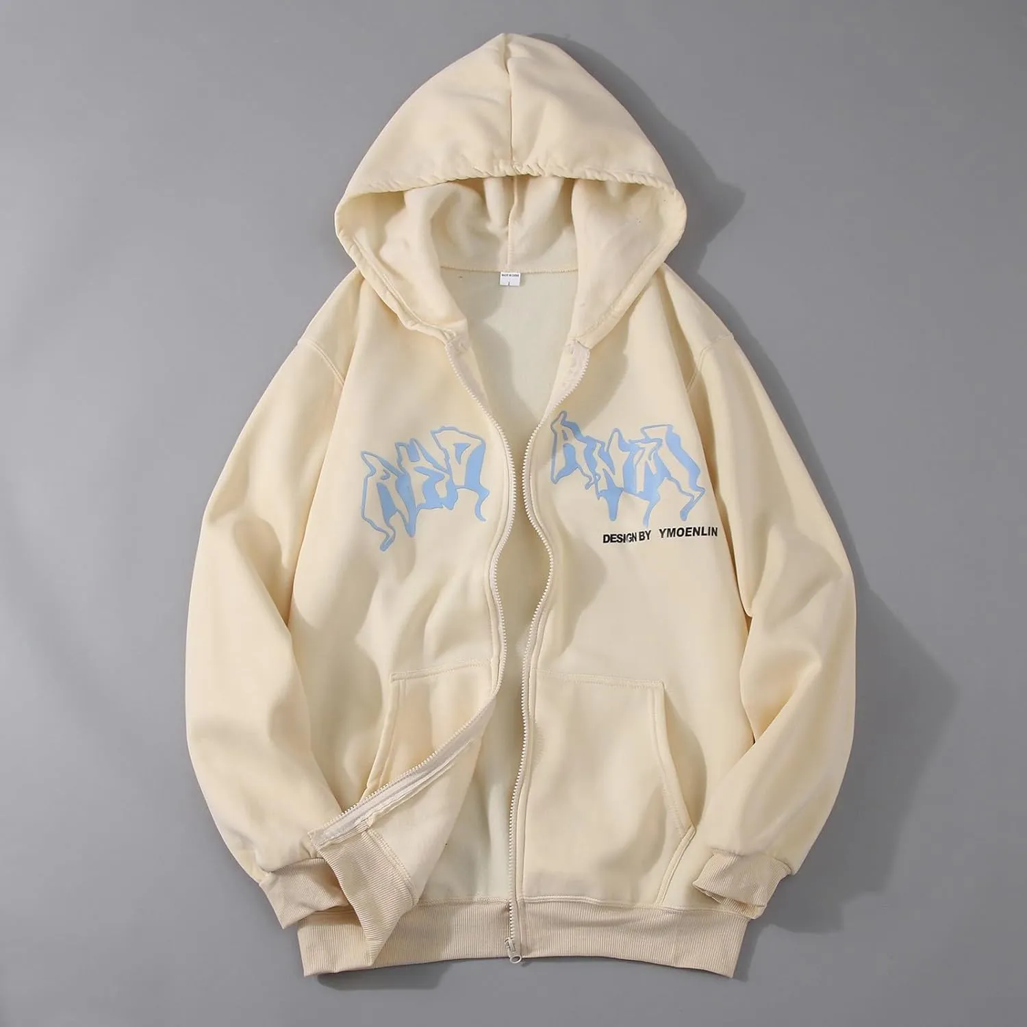 Mens Fleece Full-zip Hoodie Graphic Hoodies Y2K Jacket Fashion Aesthetic Sweatshirt Gothic Long Sleeve Letter Print Hoodies
