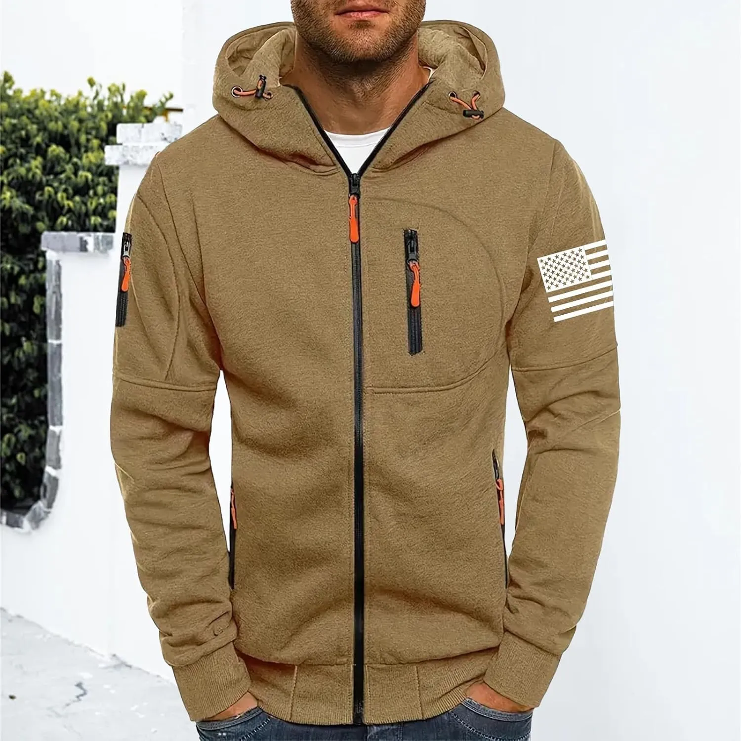 Mens Fleece Hoodies Full Zip Graphic Print Long Sleeve Sweatshirts Sports Casual Hooded Jackets with Zip Pockets