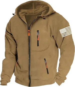 Mens Fleece Hoodies Full Zip Graphic Print Long Sleeve Sweatshirts Sports Casual Hooded Jackets with Zip Pockets