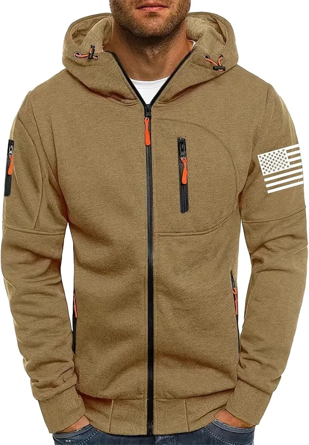 Mens Fleece Hoodies Full Zip Graphic Print Long Sleeve Sweatshirts Sports Casual Hooded Jackets with Zip Pockets