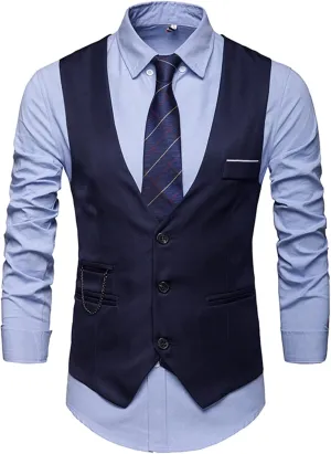 Men's Formal Suit Vest Slim Fit Casual Business Dress Waistcoat Vest V Neck Sleeveless Slim Jacket Vest