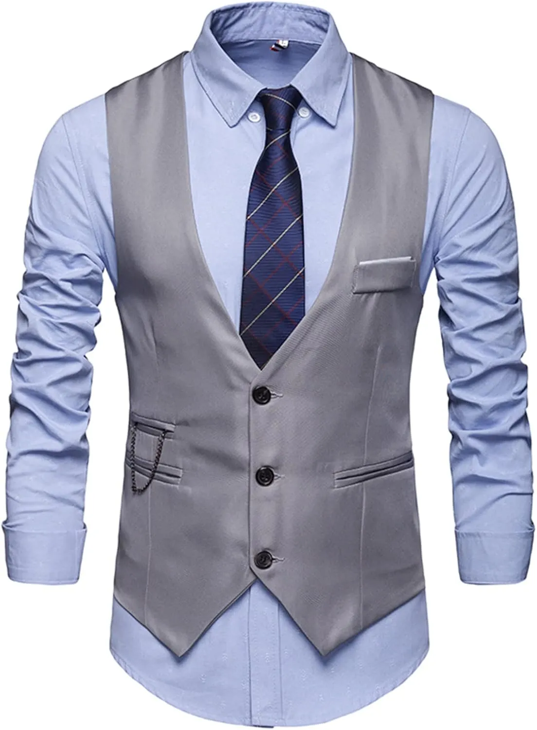 Men's Formal Suit Vest Slim Fit Casual Business Dress Waistcoat Vest V Neck Sleeveless Slim Jacket Vest
