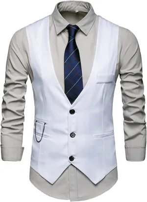 Men's Formal Suit Vest Slim Fit Casual Business Dress Waistcoat Vest V Neck Sleeveless Slim Jacket Vest
