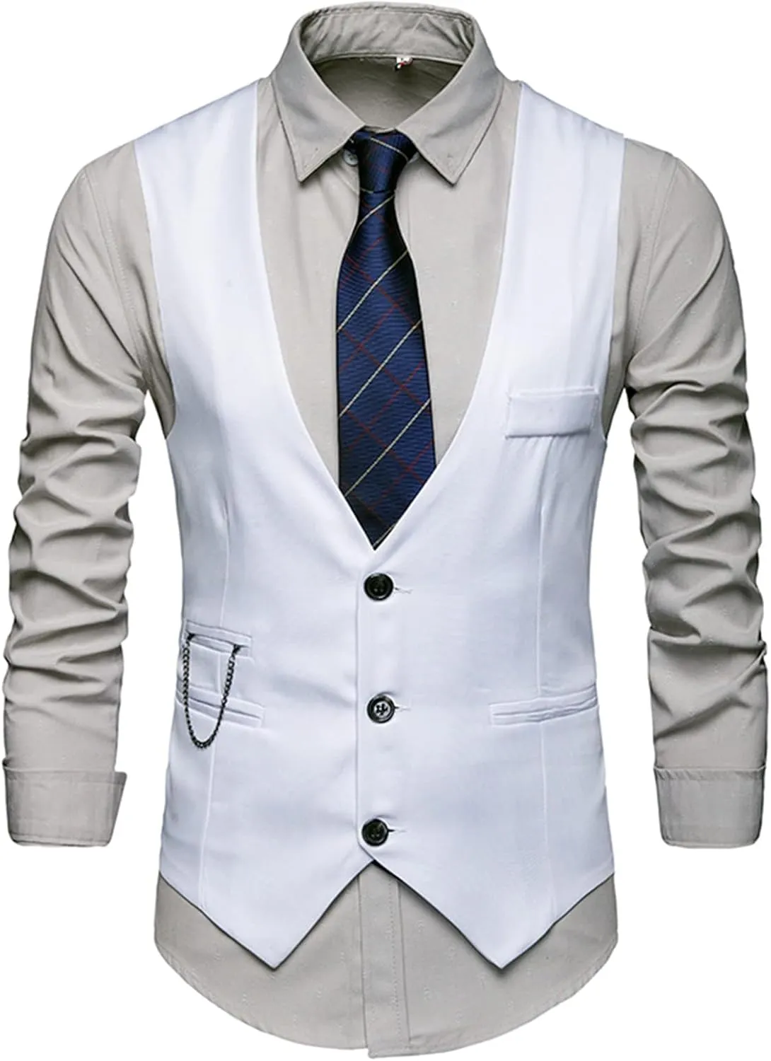 Men's Formal Suit Vest Slim Fit Casual Business Dress Waistcoat Vest V Neck Sleeveless Slim Jacket Vest