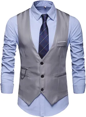 Men's Formal Suit Vest Slim Fit Casual Business Dress Waistcoat Vest V Neck Sleeveless Slim Jacket Vest