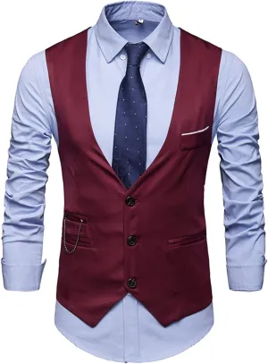 Men's Formal Suit Vest Slim Fit Casual Business Dress Waistcoat Vest V Neck Sleeveless Slim Jacket Vest