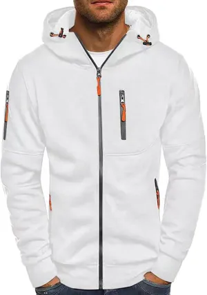 Men's Full Zipper Hoodie Long-Sleeved Drawstring Casual Hooded Sweater with Pockets Jogging Track and Filed Gym Hoodie