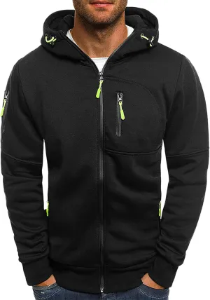 Men's Full Zipper Hoodie Long-Sleeved Drawstring Casual Hooded Sweater with Pockets Jogging Track and Filed Gym Hoodie