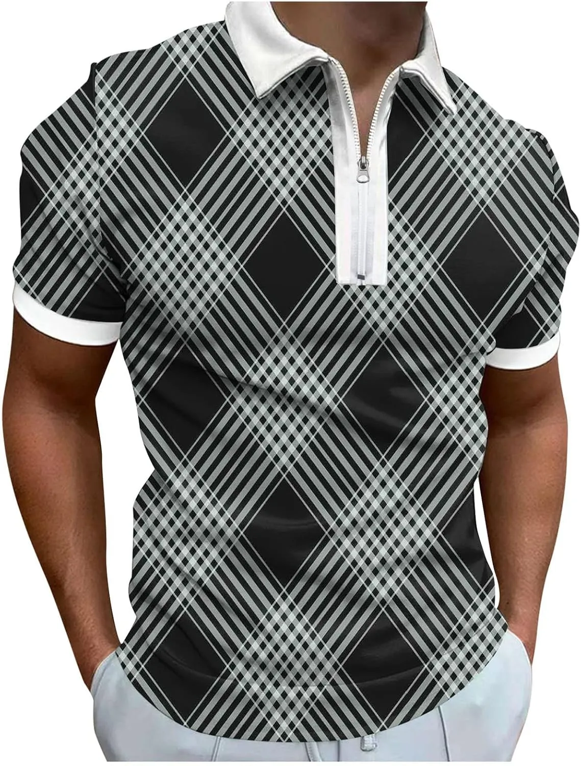 Men's Golf Polo Shirt Vintage Casual Pique Zipper Polo T-Shirt Argyle Loose Fit Sport Shirt Moisture Wicking Golf Shirt 2023 New Summer Oktoberfest Back to School Graduation Season Travel Holiday
