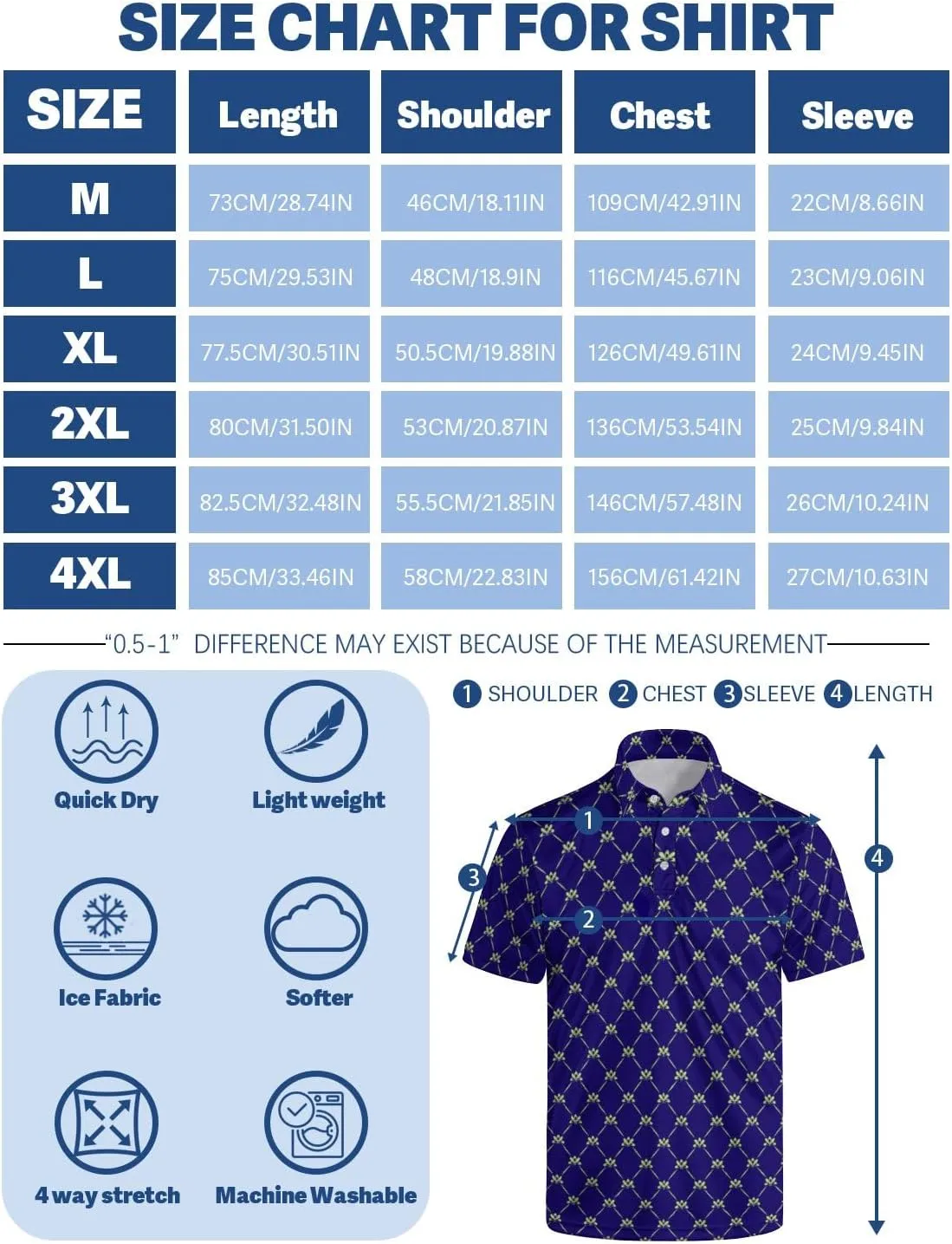 Mens Golf Shirt Performance Moisture Wicking Polo Shirt Collared Short Sleeve Golf Polo Shirt