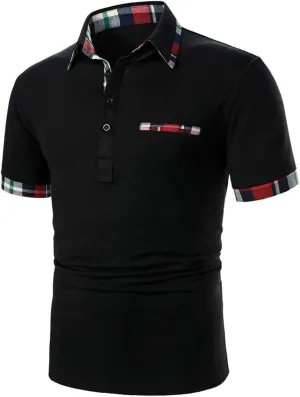 Men's Golf Shirts Color Tennis Shirt Short Sleeve Casual Work T-Shirt Slim Fit 3 Button Polo T Shirt with Pockets