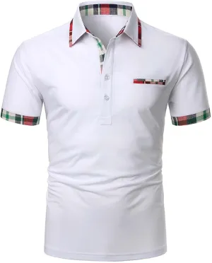 Men's Golf Shirts Color Tennis Shirt Short Sleeve Casual Work T-Shirt Slim Fit 3 Button Polo T Shirt with Pockets