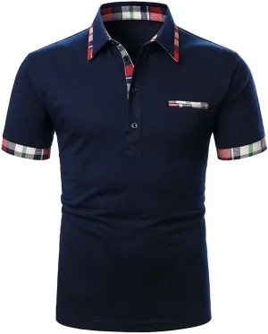 Men's Golf Shirts Color Tennis Shirt Short Sleeve Casual Work T-Shirt Slim Fit 3 Button Polo T Shirt with Pockets
