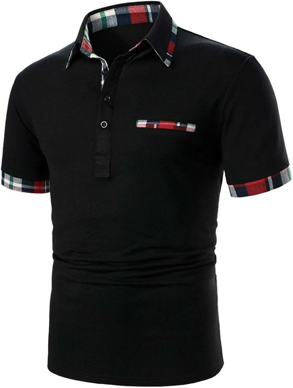 Men's Golf Shirts Color Tennis Shirt Short Sleeve Casual Work T-Shirt Slim Fit 3 Button Polo T Shirt with Pockets