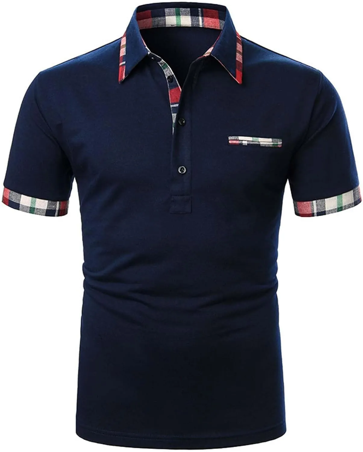 Men's Golf Shirts Color Tennis Shirt Short Sleeve Casual Work T-Shirt Slim Fit 3 Button Polo T Shirt with Pockets