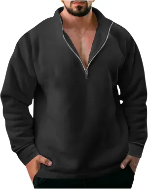 Mens Half Zip Collar Sweatshirt Long Sleeve Fleece Pullover Loose Fit Lightweight Sweatshirts Fashion Sports Tops