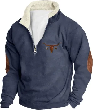 Men's Half Zip Sweatshirts Casual Long Sleeve Bull Graphic Jackets Tunic Pullover Tops Fall Winter Outfits Clothes